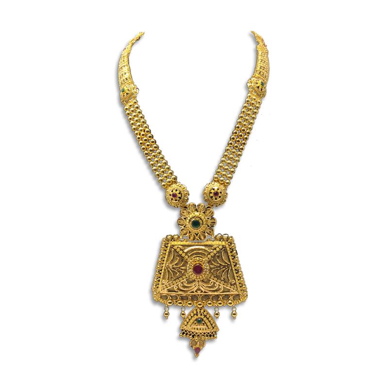 Gold long necklace online designs in 80 grams